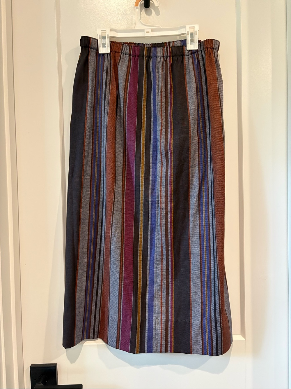 Striped Multi-Color Elastic Waist Midi Skirt